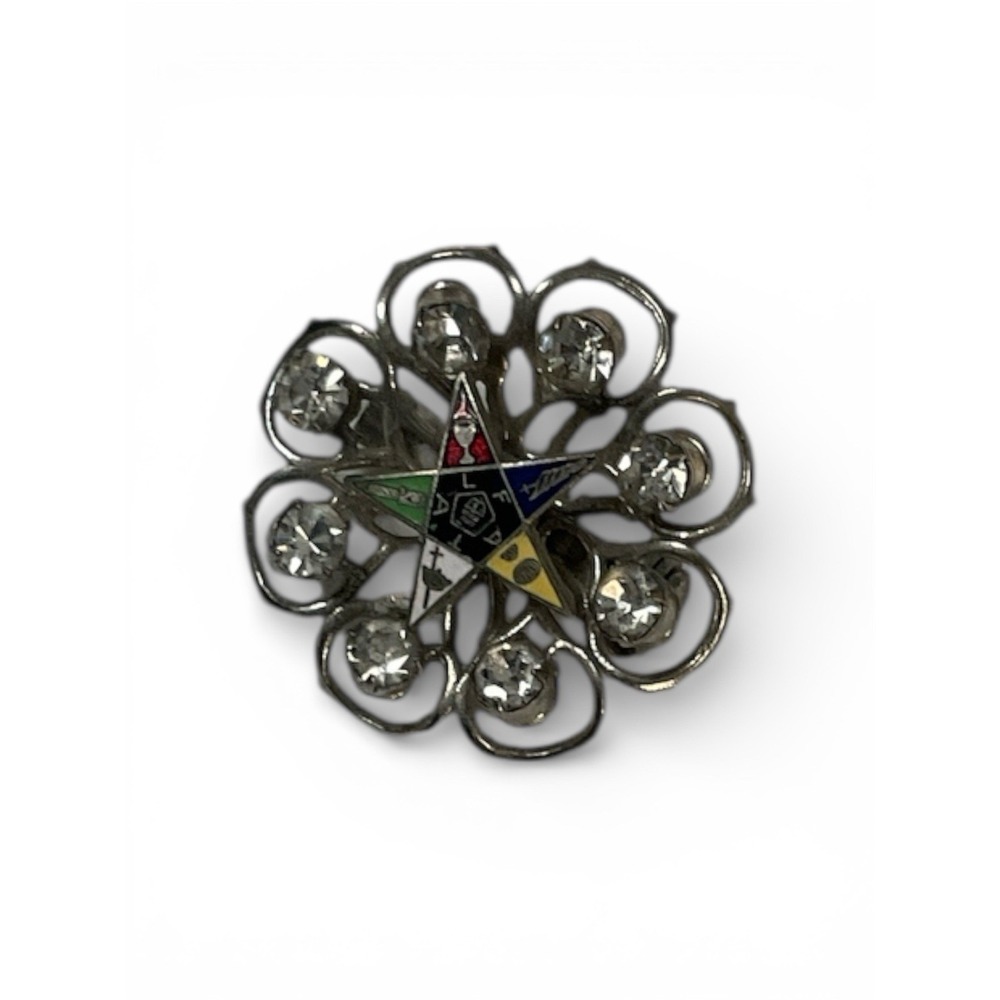 Vtg Masonic OES Rhinestone Wreath Brooch Pin Order Of The Eastern Star Silver